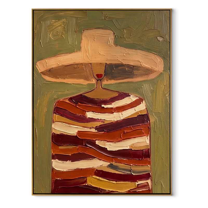 Rust Bands Carry Glass – Striped Wine Figure Painting | Mid-Century Modern Vertical Wall Art