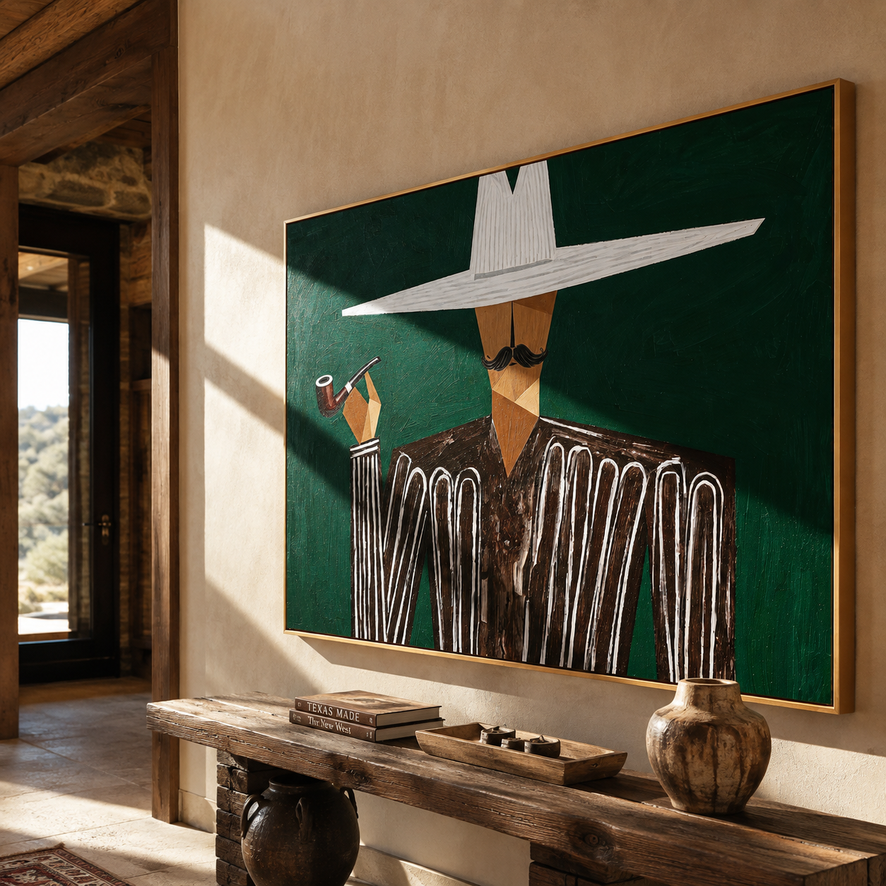 White Horizon Raises Pipe displayed in a warm contemporary interior