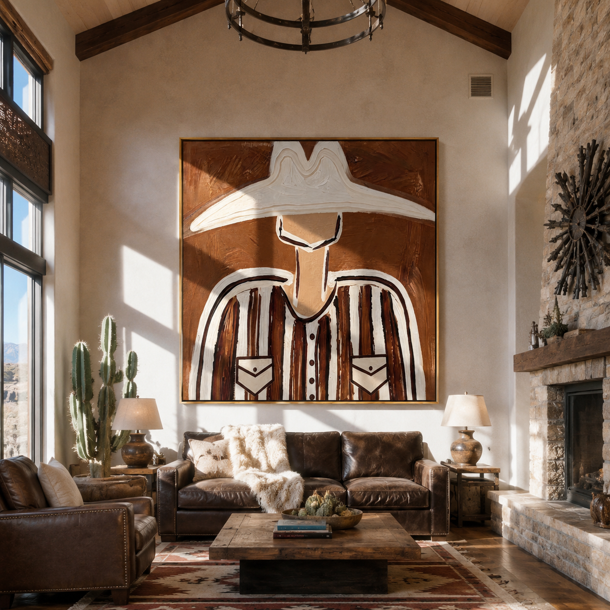 White Brim Crowns Stripes displayed in a warm contemporary interior