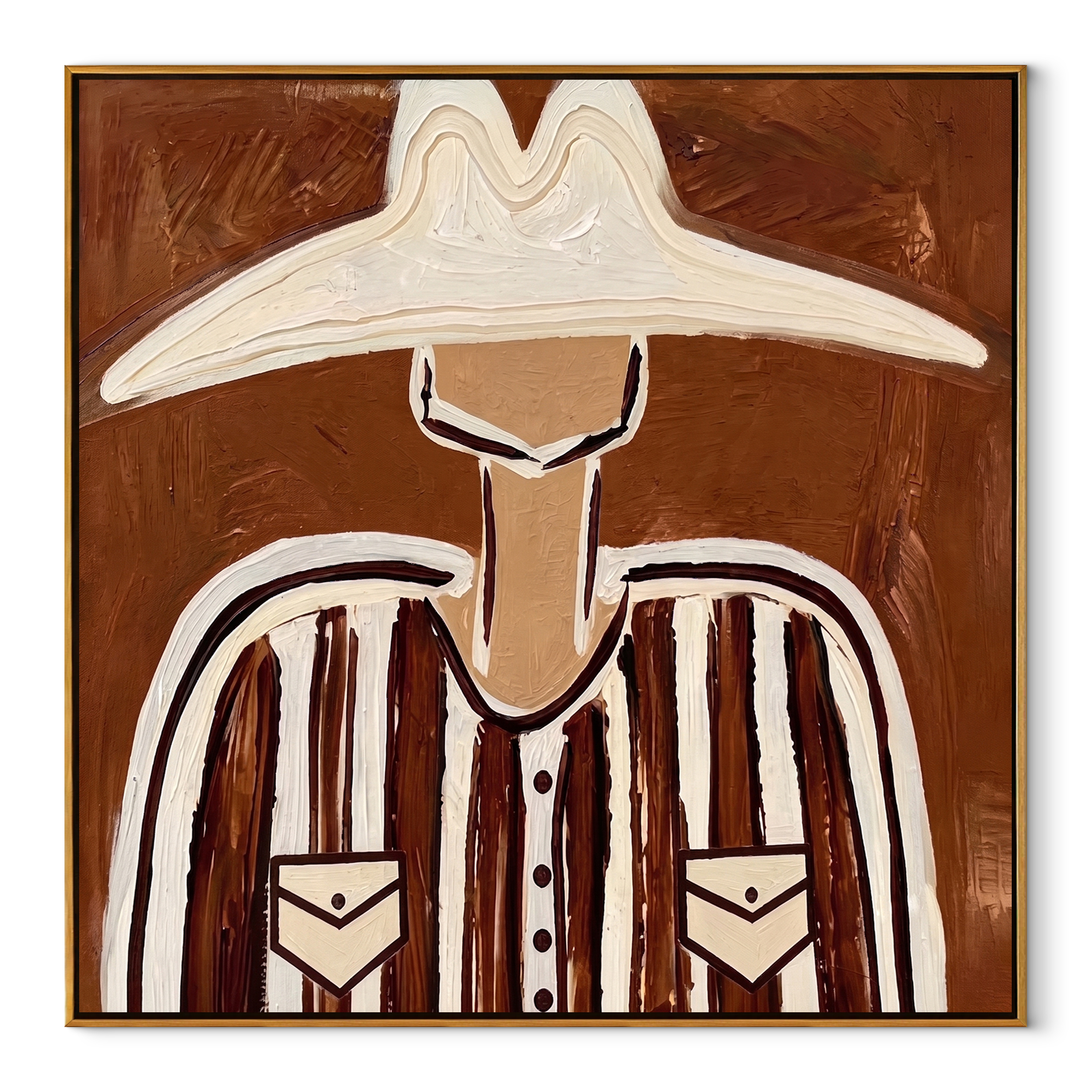 White Brim Crowns Stripes abstract figurative textured painting, square canvas artwork
