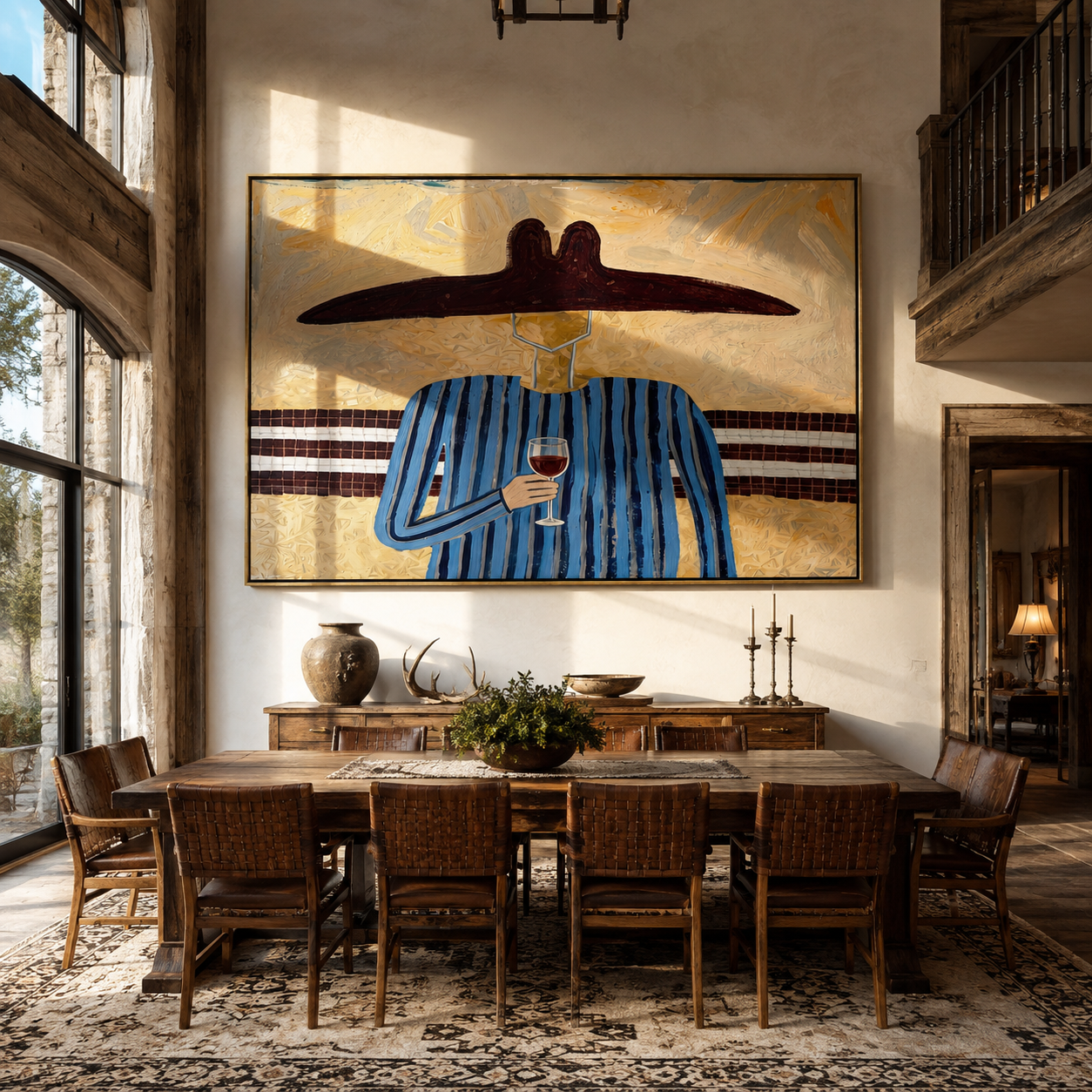 Blue Lines Lift Glass styled with neutral modern furnishings