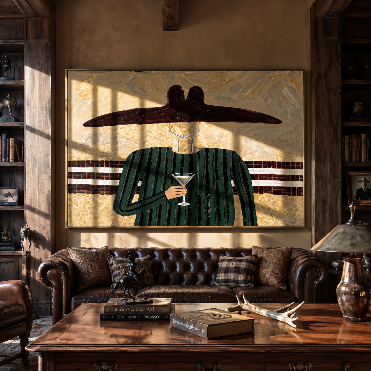 Green Lines Hold Glass presented above a contemporary console
