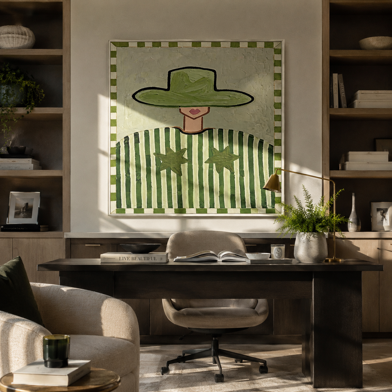 Green Brim Guards Stars presented above a contemporary console