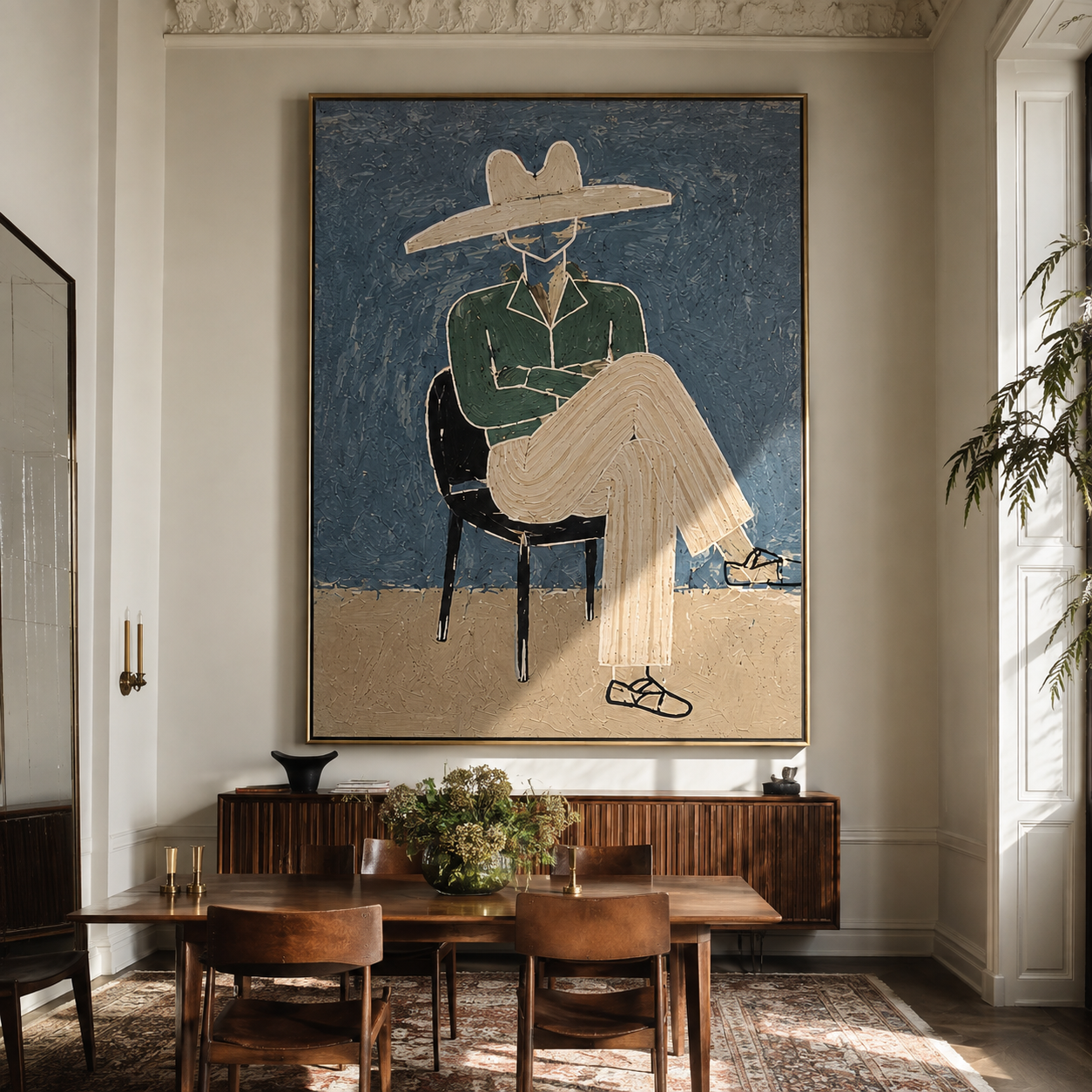 Green Jacket Crosses Chair styled with neutral modern furnishings