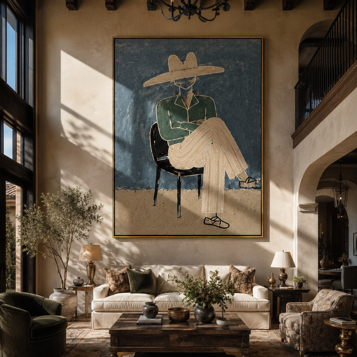 Green Jacket Crosses Chair styled in a layered residential interior