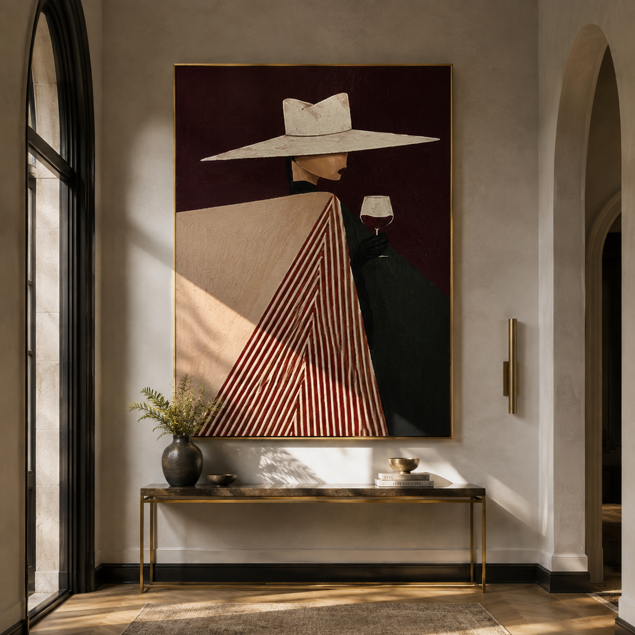 White Brim Meets Glass displayed in a warm contemporary interior