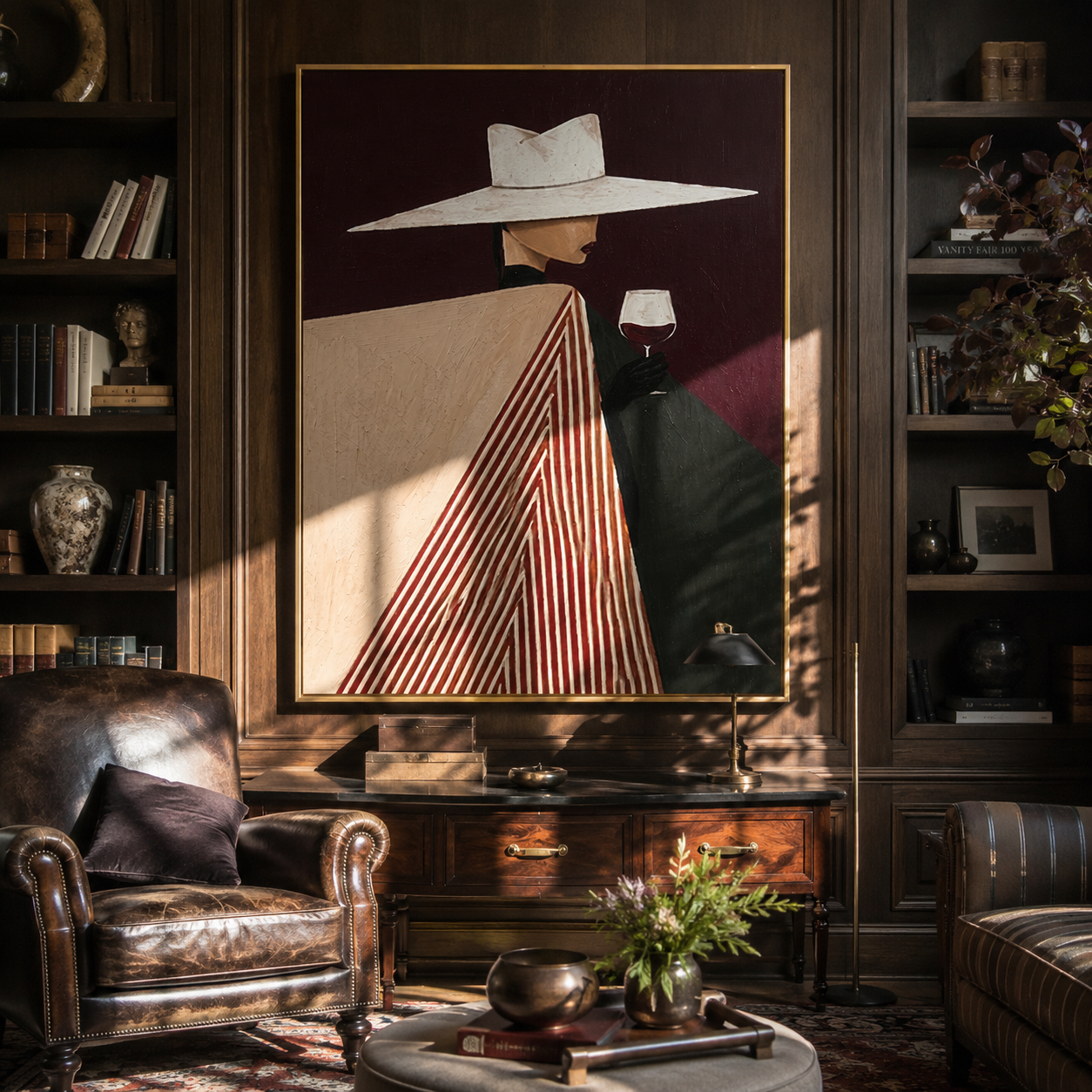 White Brim Meets Glass presented above a contemporary console
