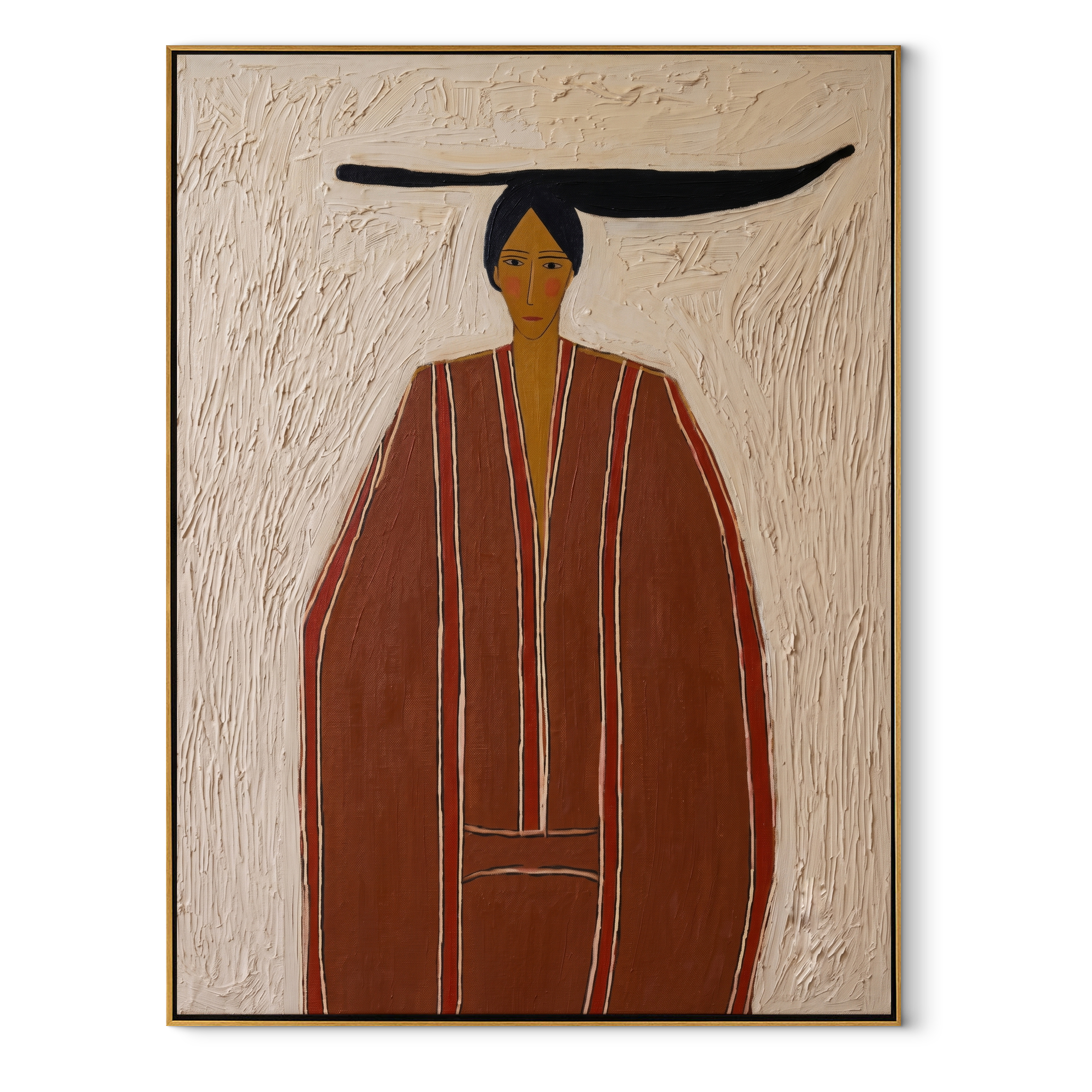 Rust Robe in White abstract figurative textured painting, vertical canvas artwork