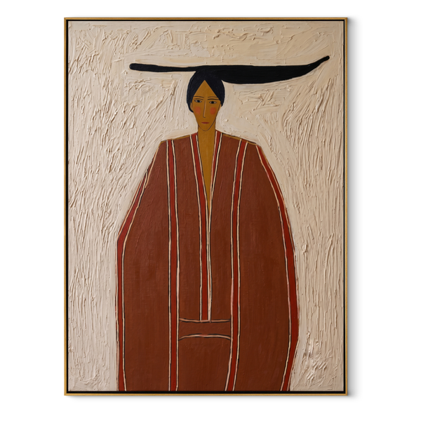 Rust Robe in White – Tall Rust Robe Figure Painting | Mid-Century Modern Vertical Wall Art
