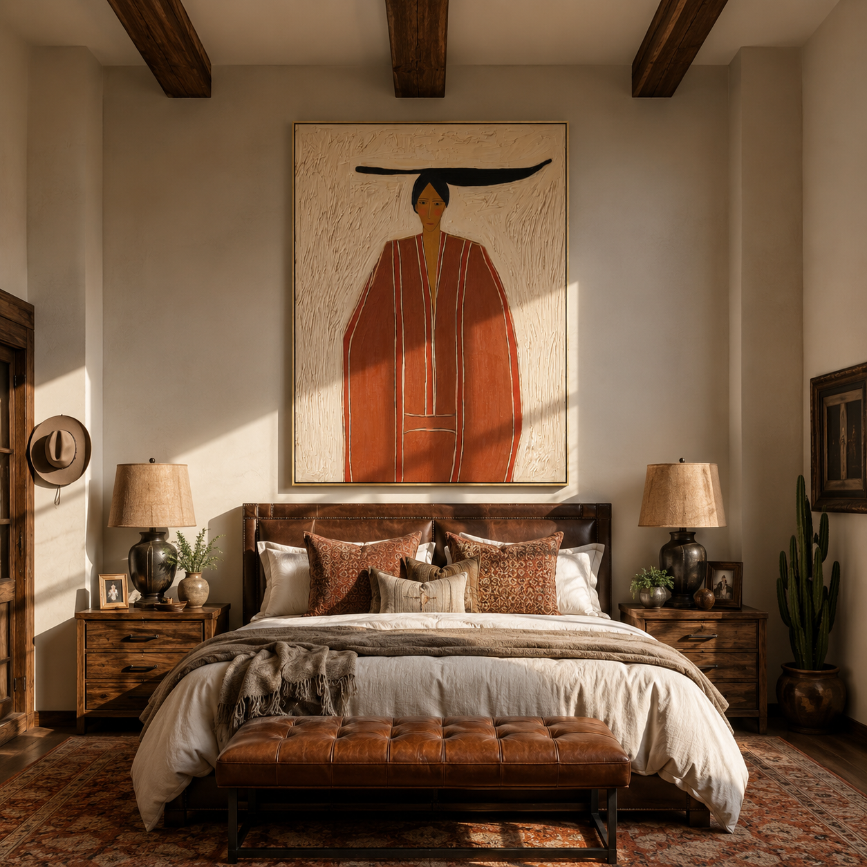 Rust Robe in White presented above a contemporary console