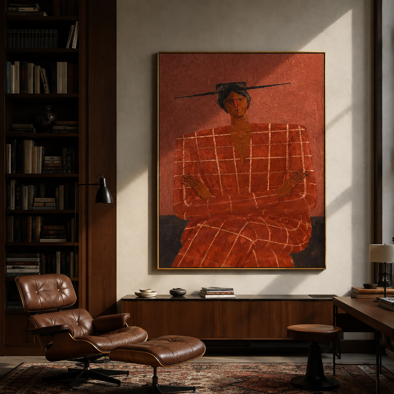 Terra Checks Take Seat displayed in a warm contemporary interior