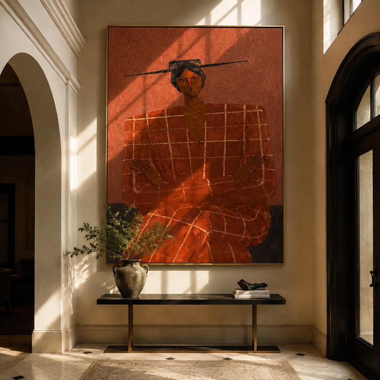 Terra Checks Take Seat displayed as a modern room focal point