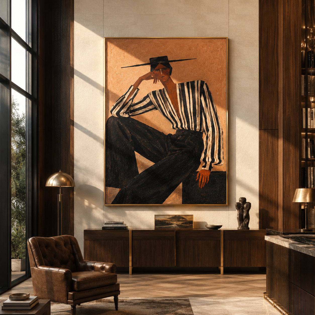 Black Stripes Lean Terra displayed in a warm contemporary interior