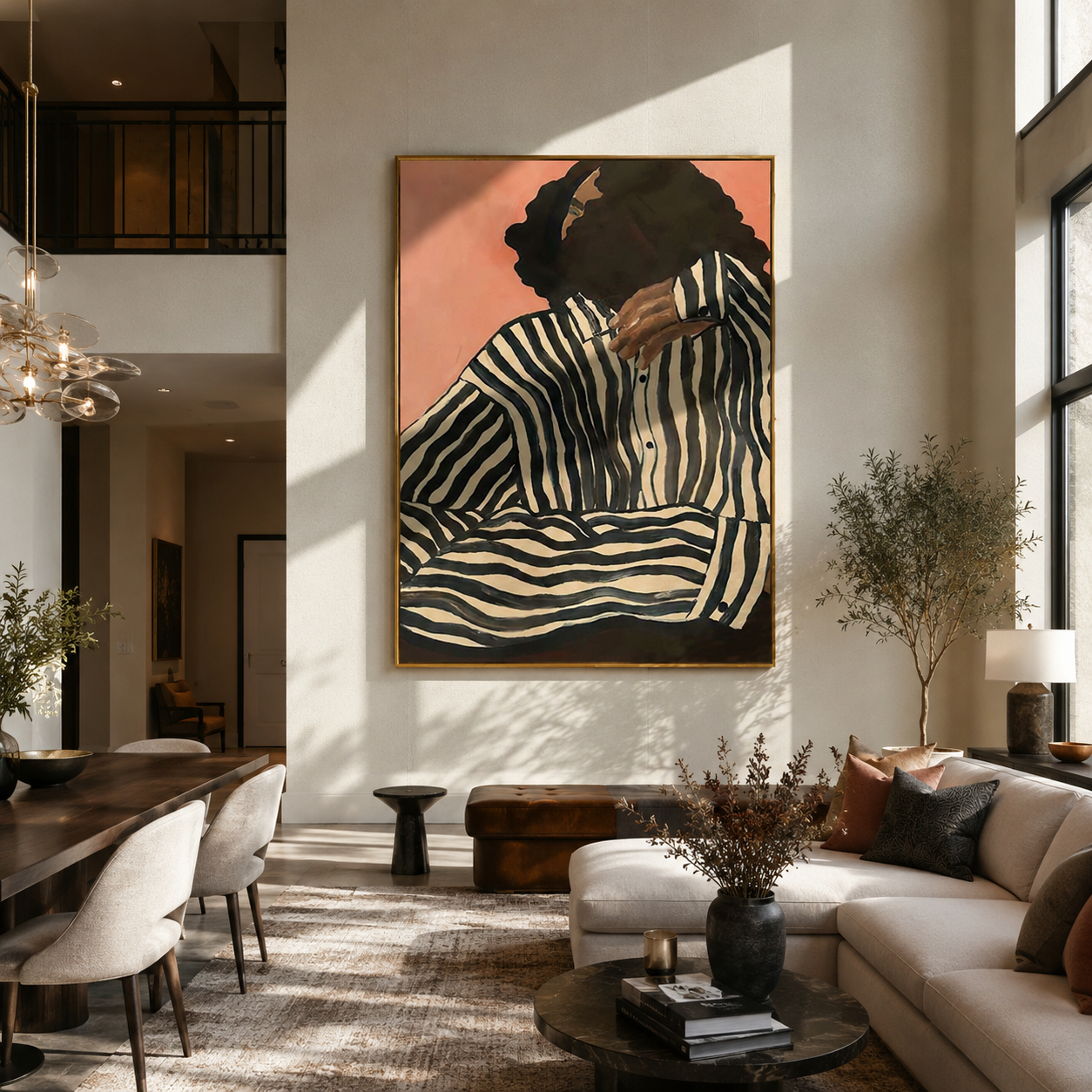 Green Stripes in Light styled with neutral modern furnishings