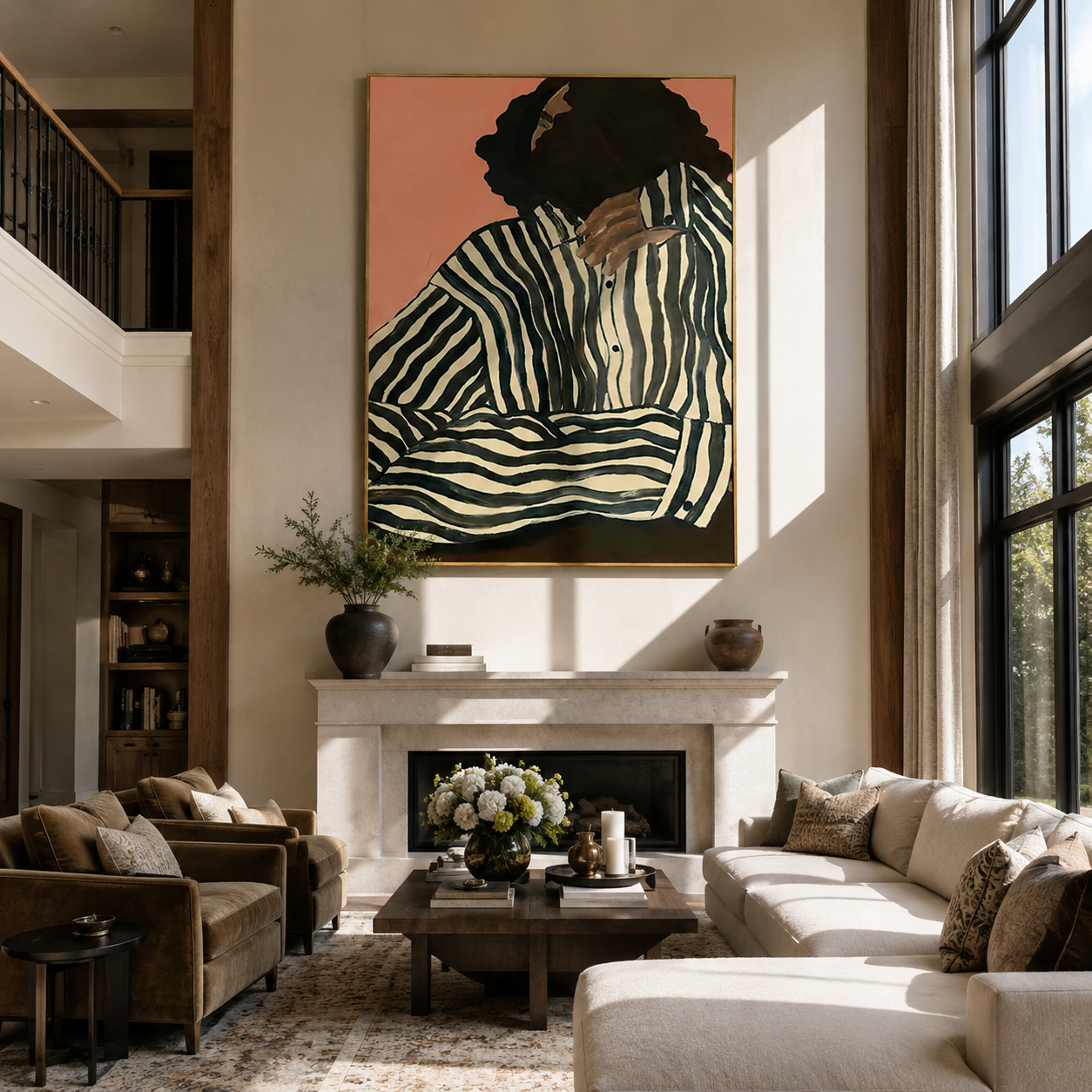 Green Stripes in Light presented above a contemporary console