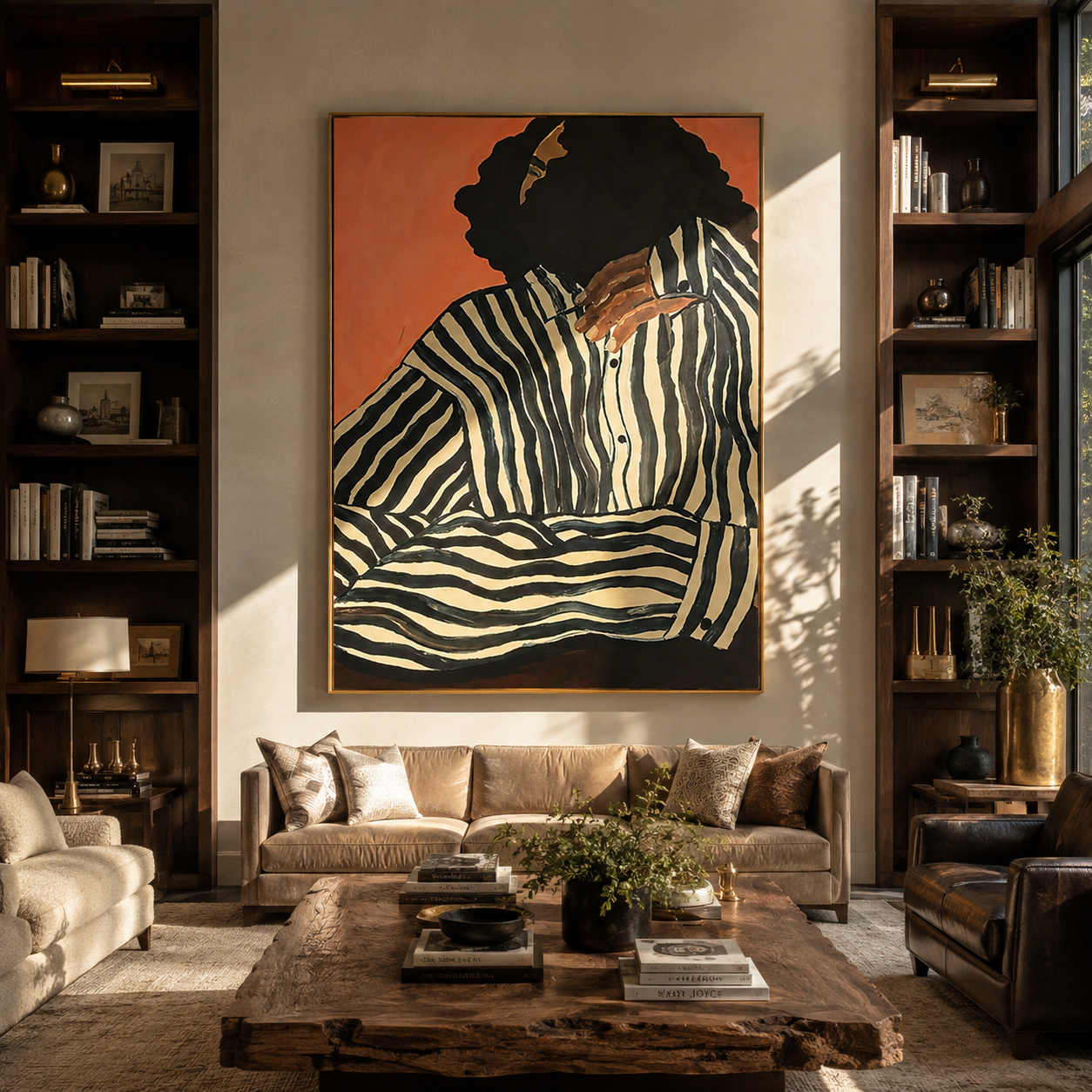 Green Stripes in Light displayed as a modern room focal point