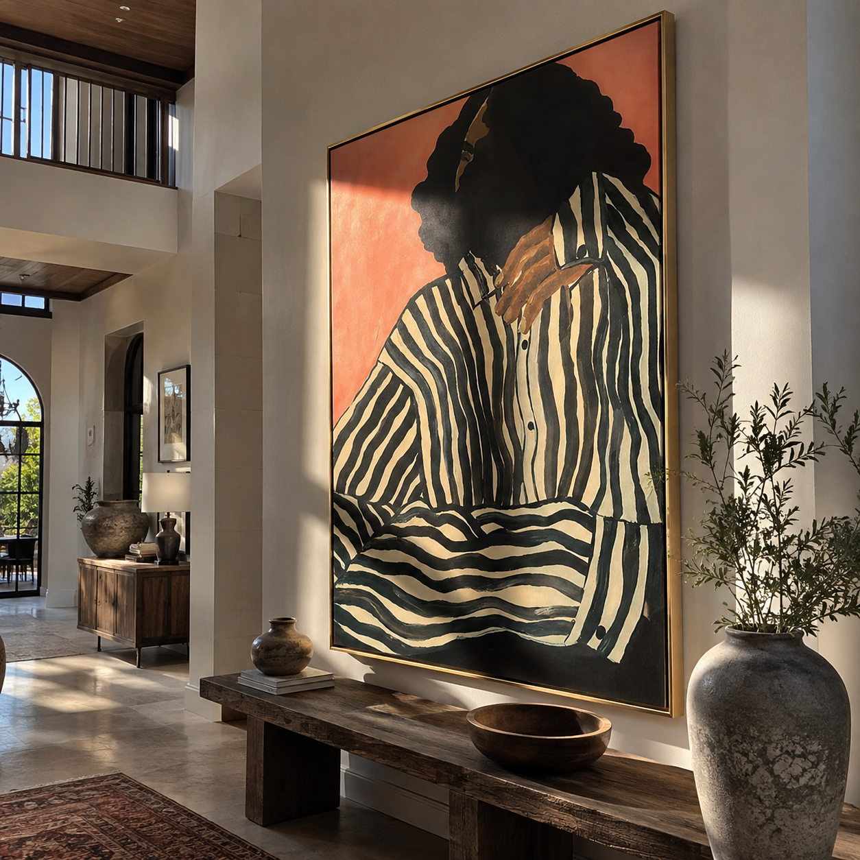 Green Stripes in Light styled in a layered residential interior