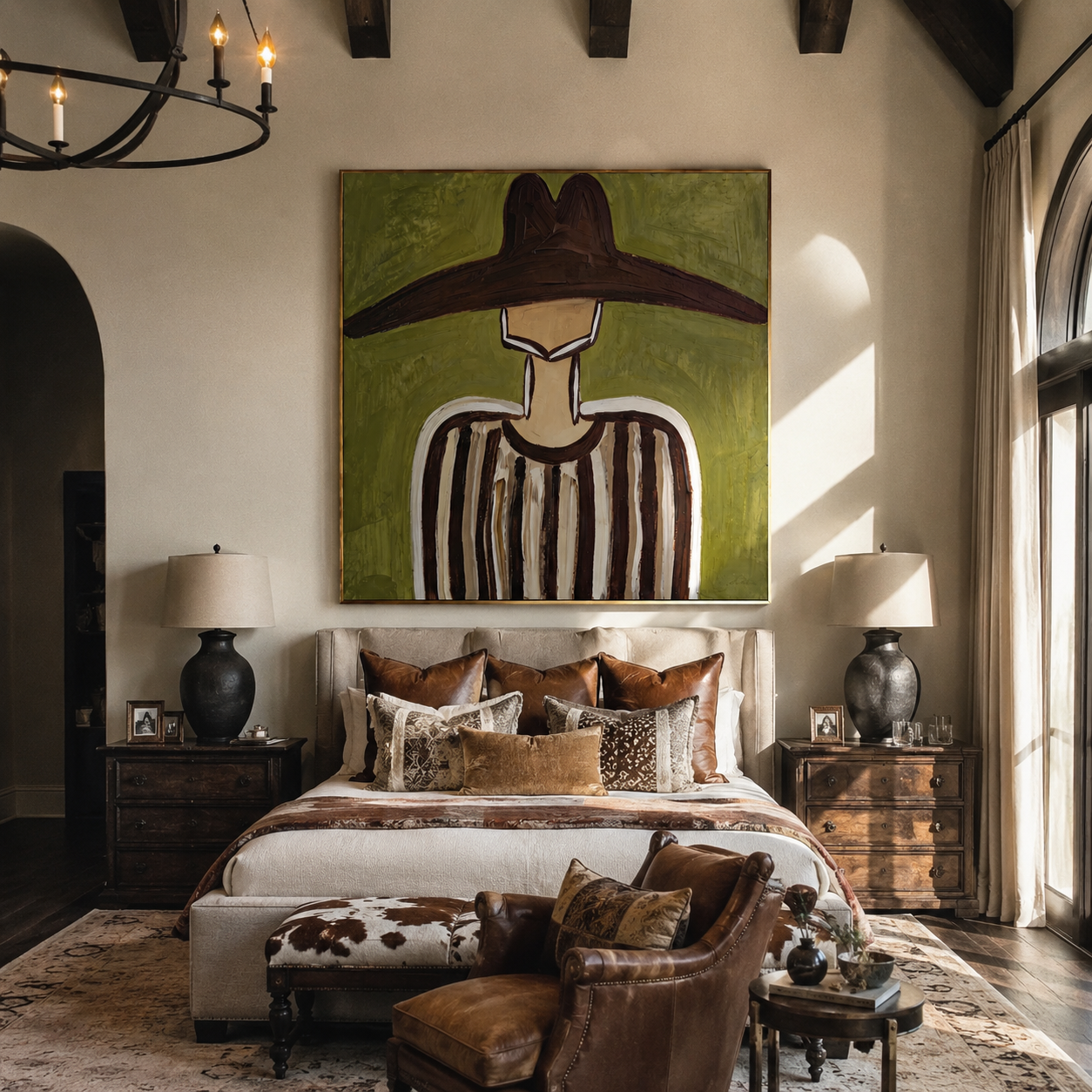 Brown Brim Crosses Olive presented above a contemporary console