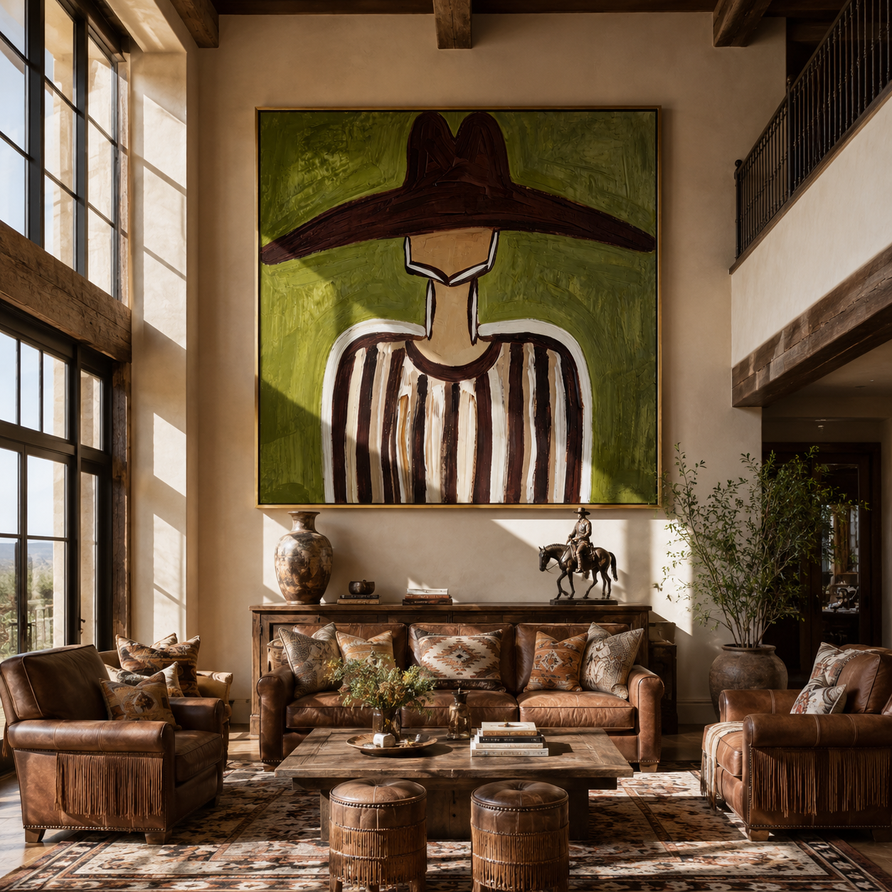 Brown Brim Crosses Olive styled in a layered residential interior
