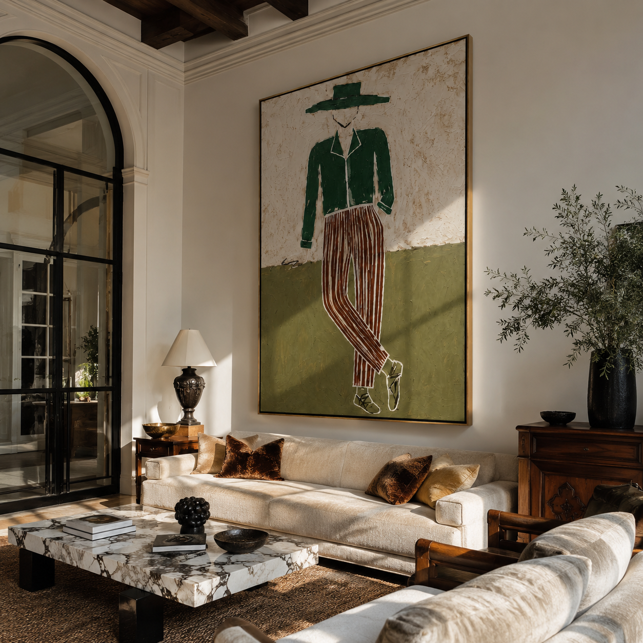 Green Jacket Walks Plain displayed in a warm contemporary interior