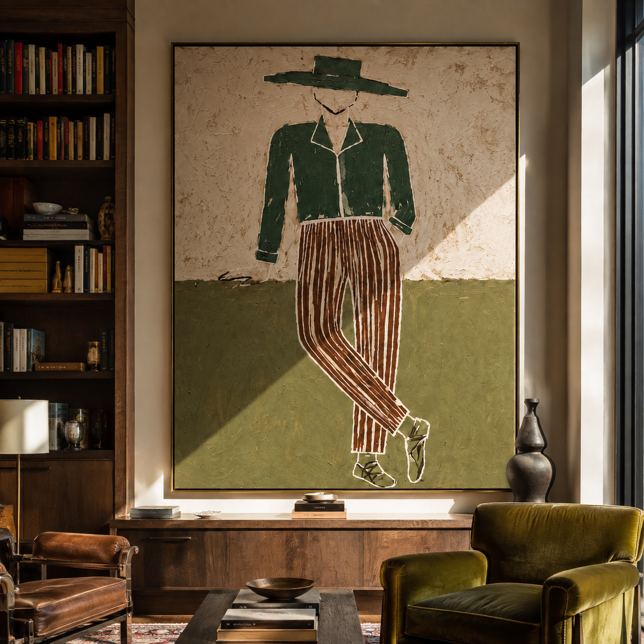 Green Jacket Walks Plain styled with neutral modern furnishings