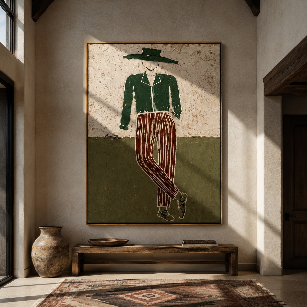 Green Jacket Walks Plain presented above a contemporary console