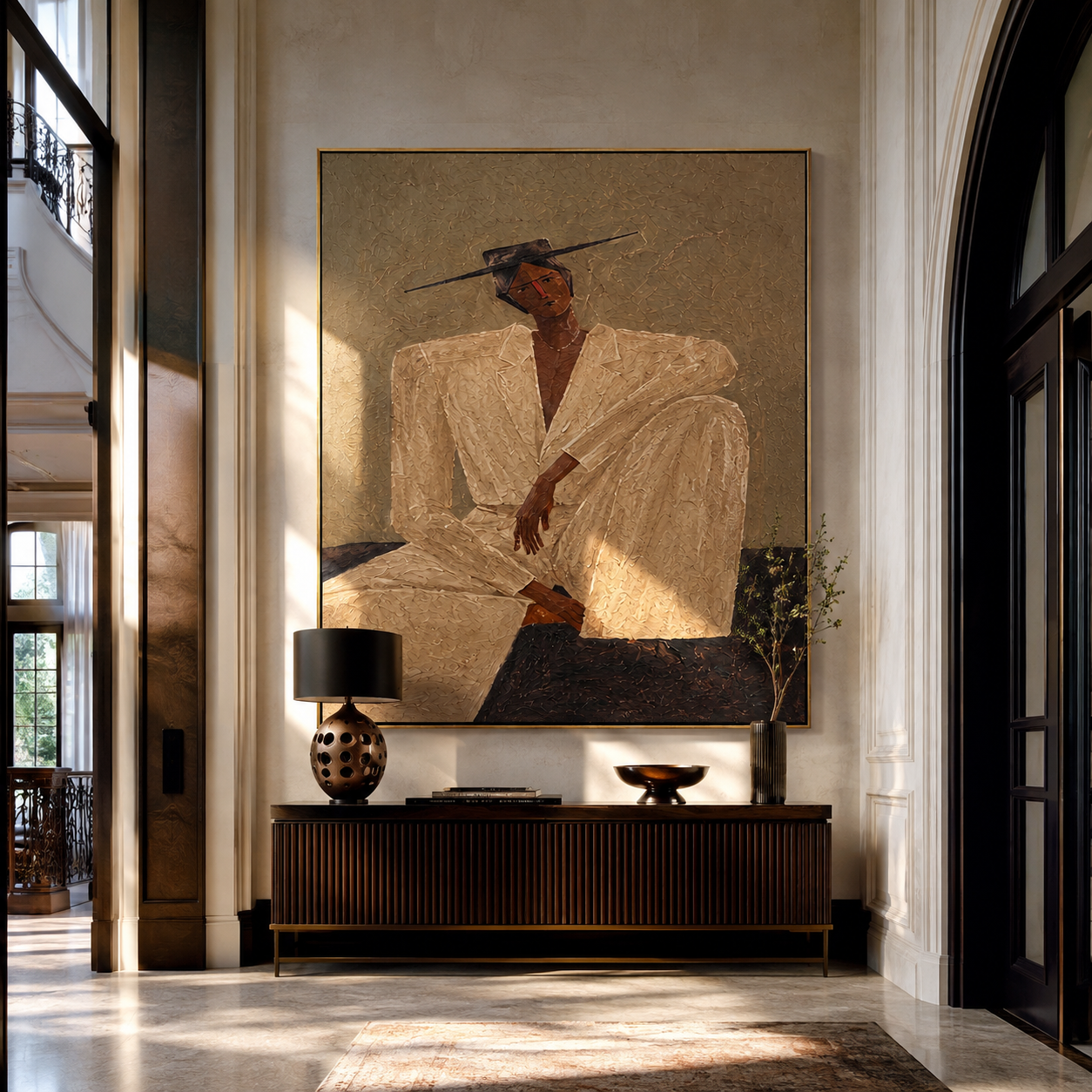 Ivory Angles in Sand displayed in a warm contemporary interior