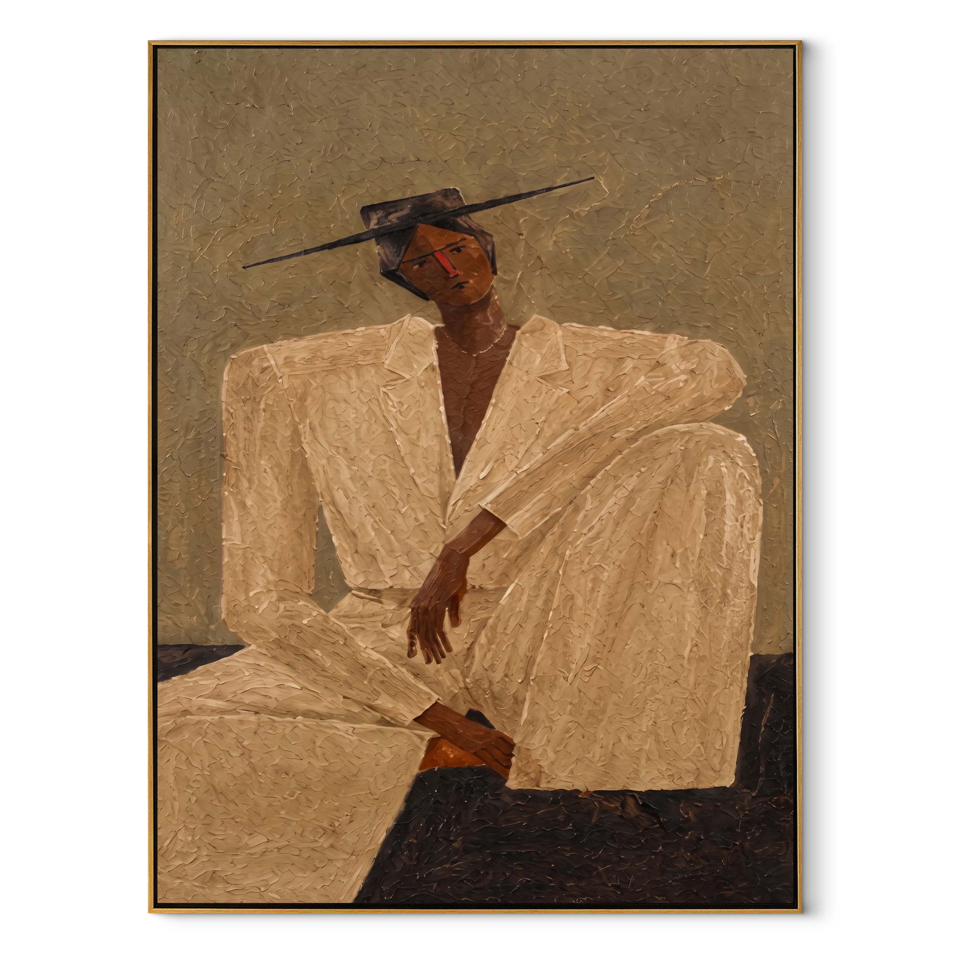 Ivory Angles in Sand abstract figurative textured painting, vertical canvas artwork