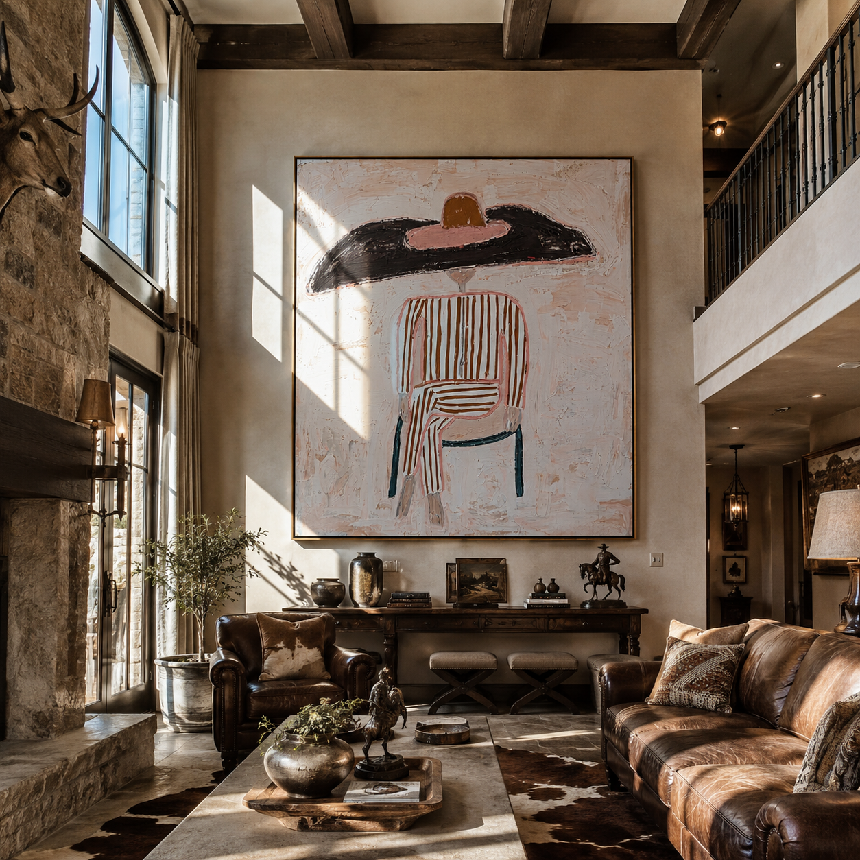 Black Brim on Lines displayed in a warm contemporary interior