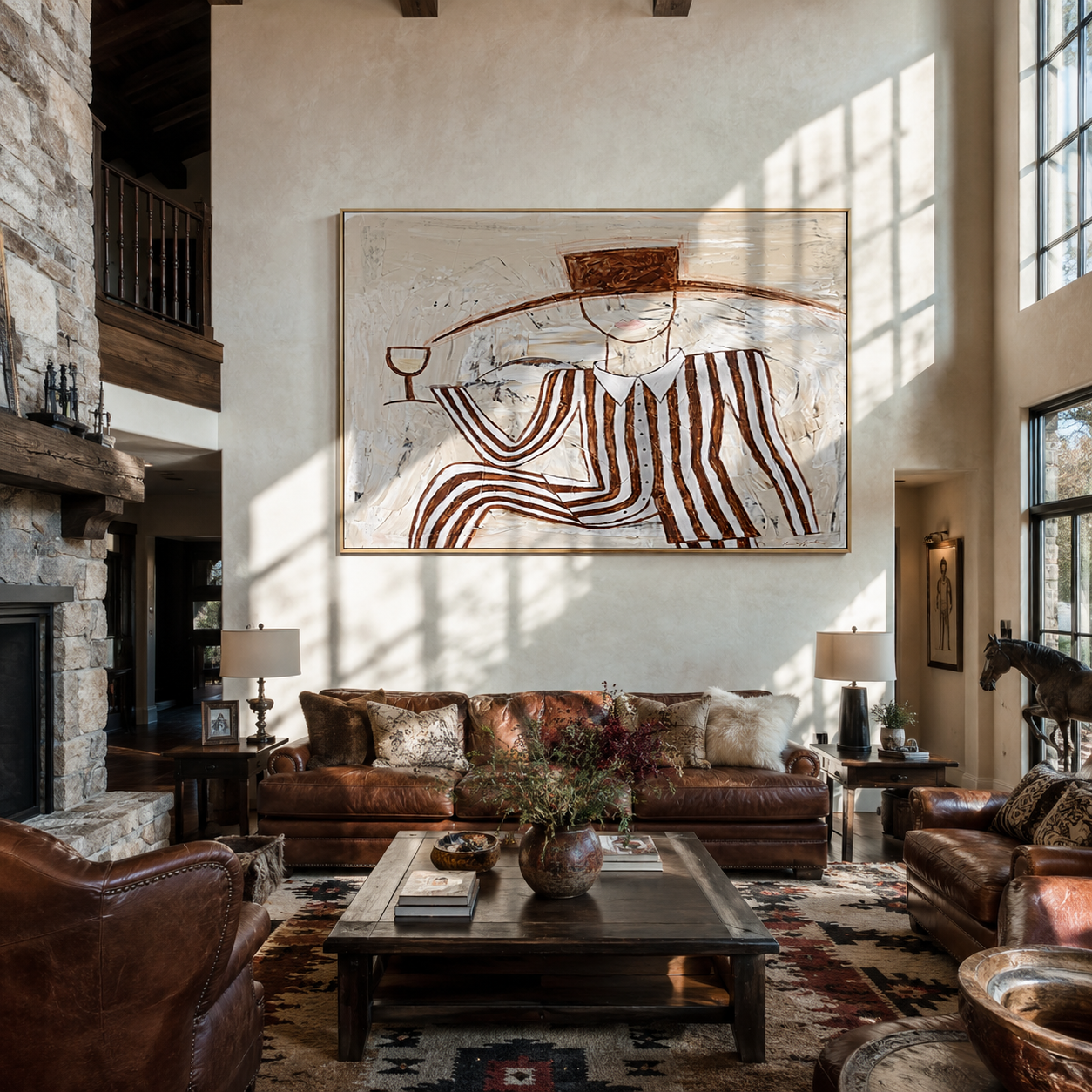 Brown Stripes with Wine displayed in a warm contemporary interior