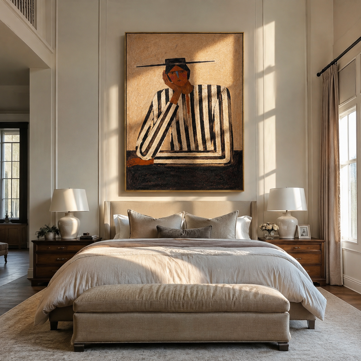 Black Lines Hold Thought displayed in a warm contemporary interior
