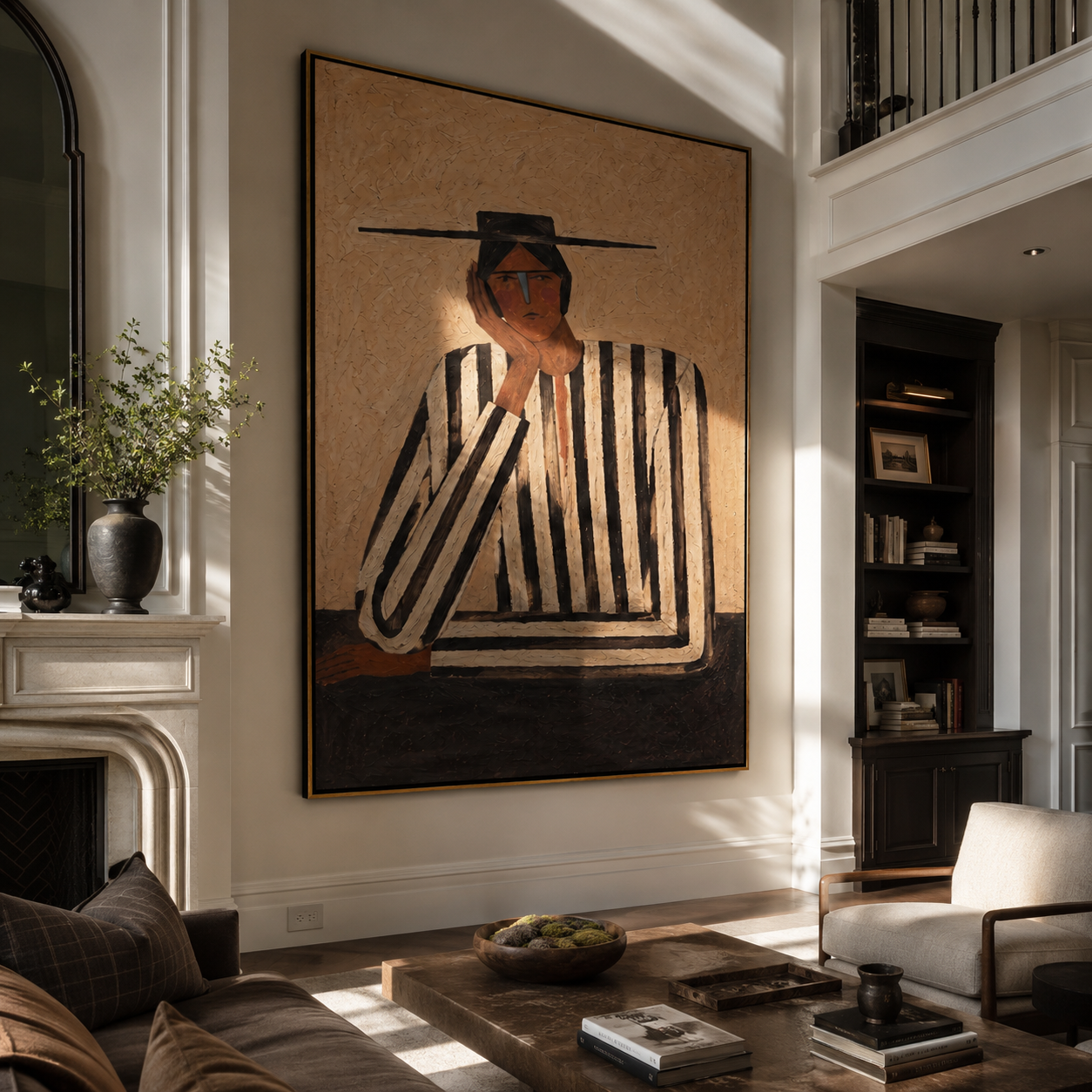 Black Lines Hold Thought styled with neutral modern furnishings