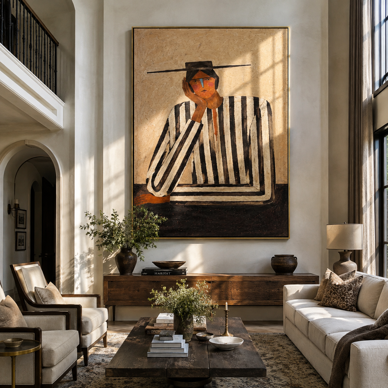 Black Lines Hold Thought presented above a contemporary console