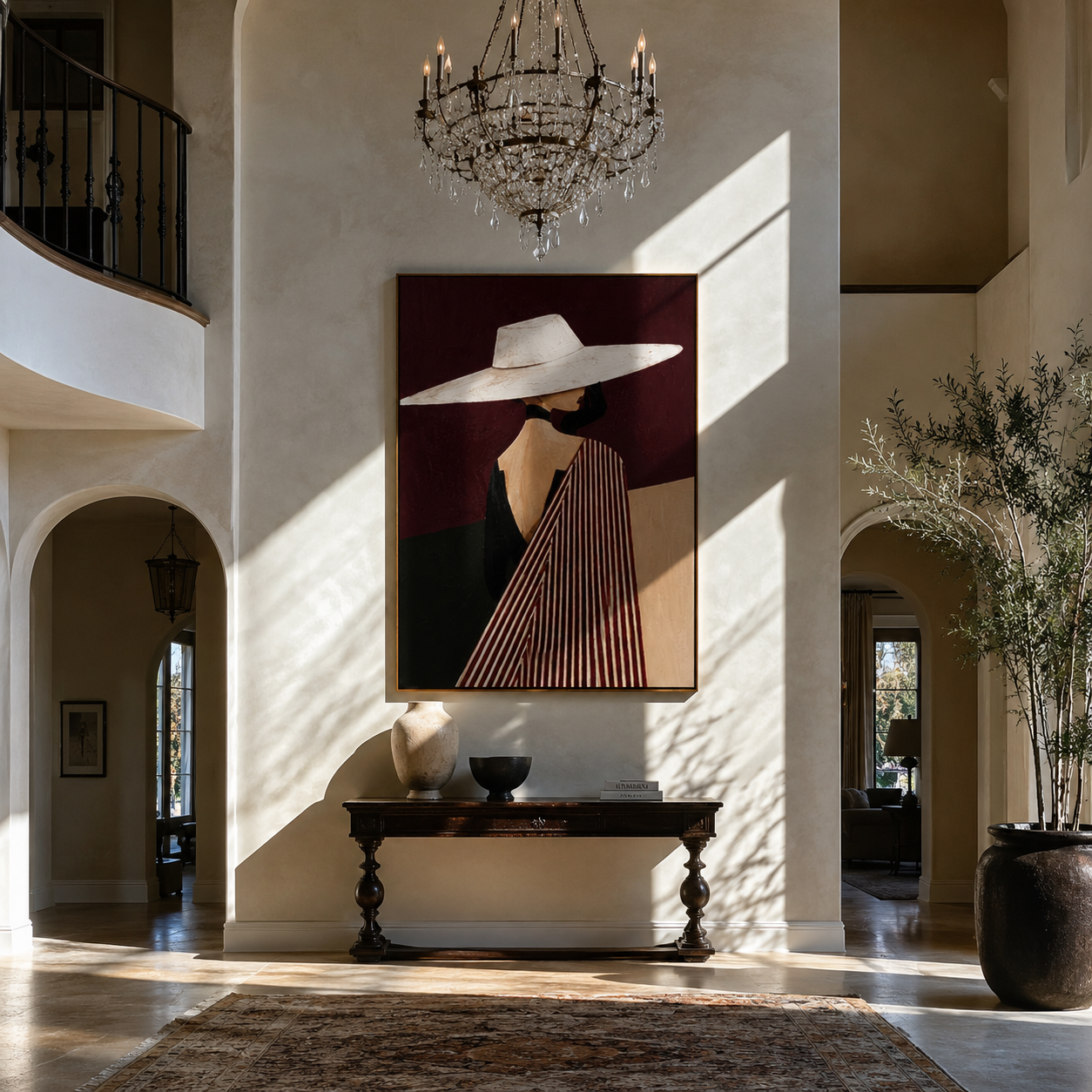 White Brim toward Burgundy styled with neutral modern furnishings