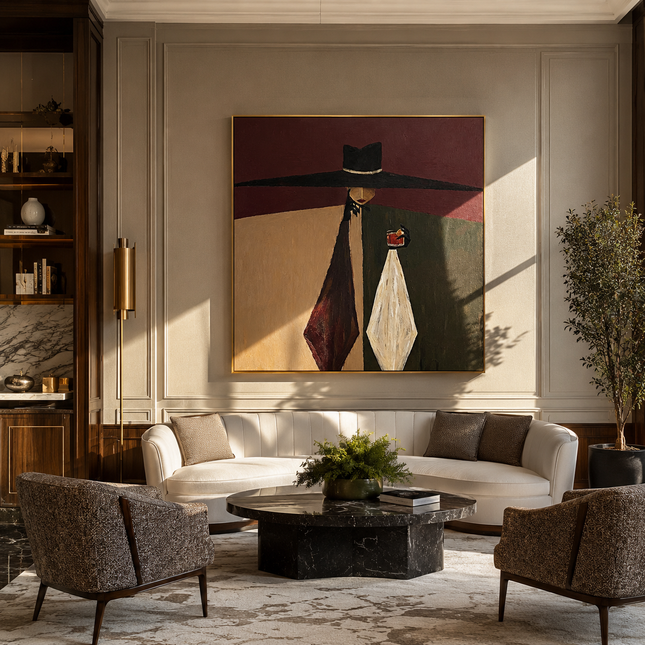 Black Horizon Holds Glass displayed in a warm contemporary interior