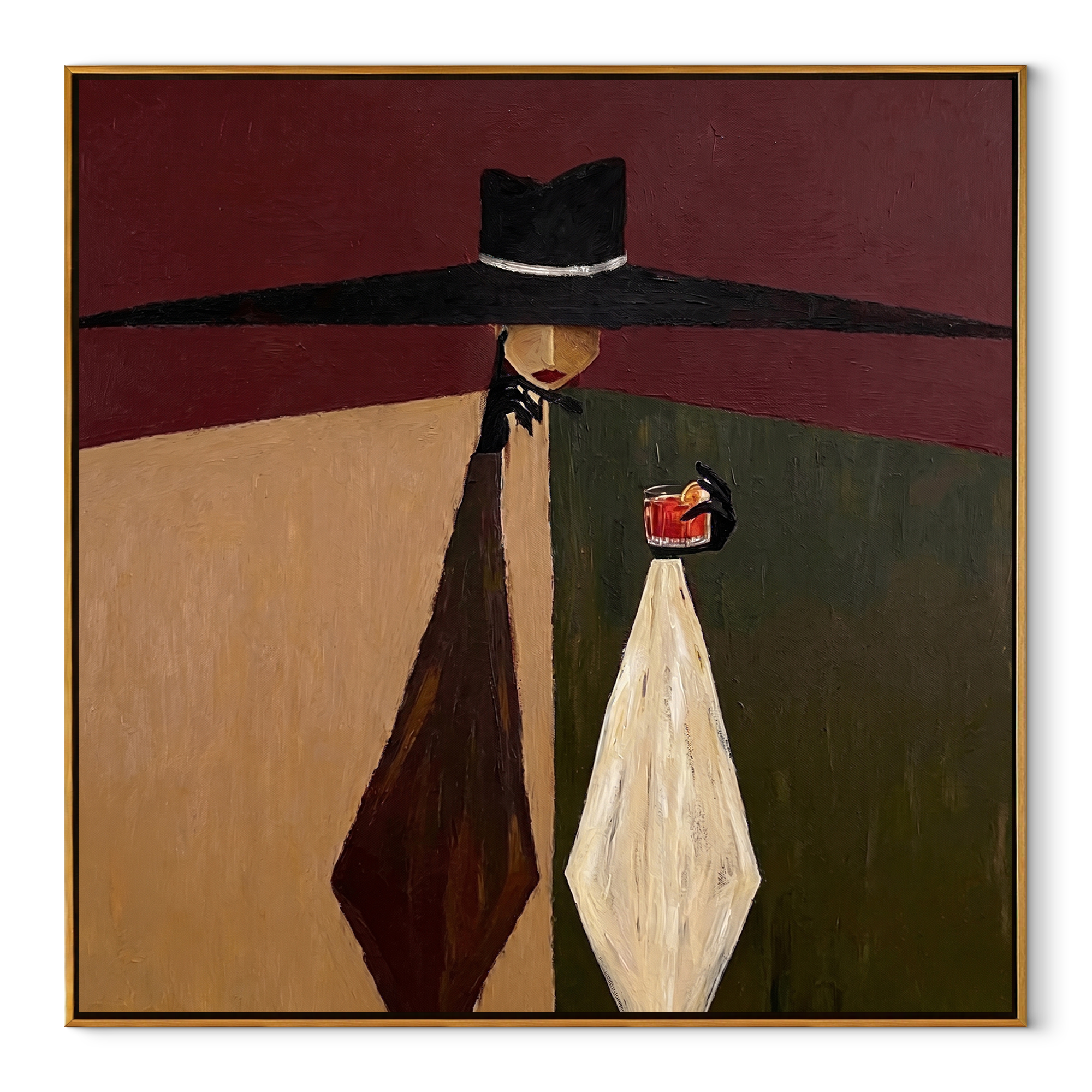 Black Horizon Holds Glass abstract figurative textured painting, square canvas artwork