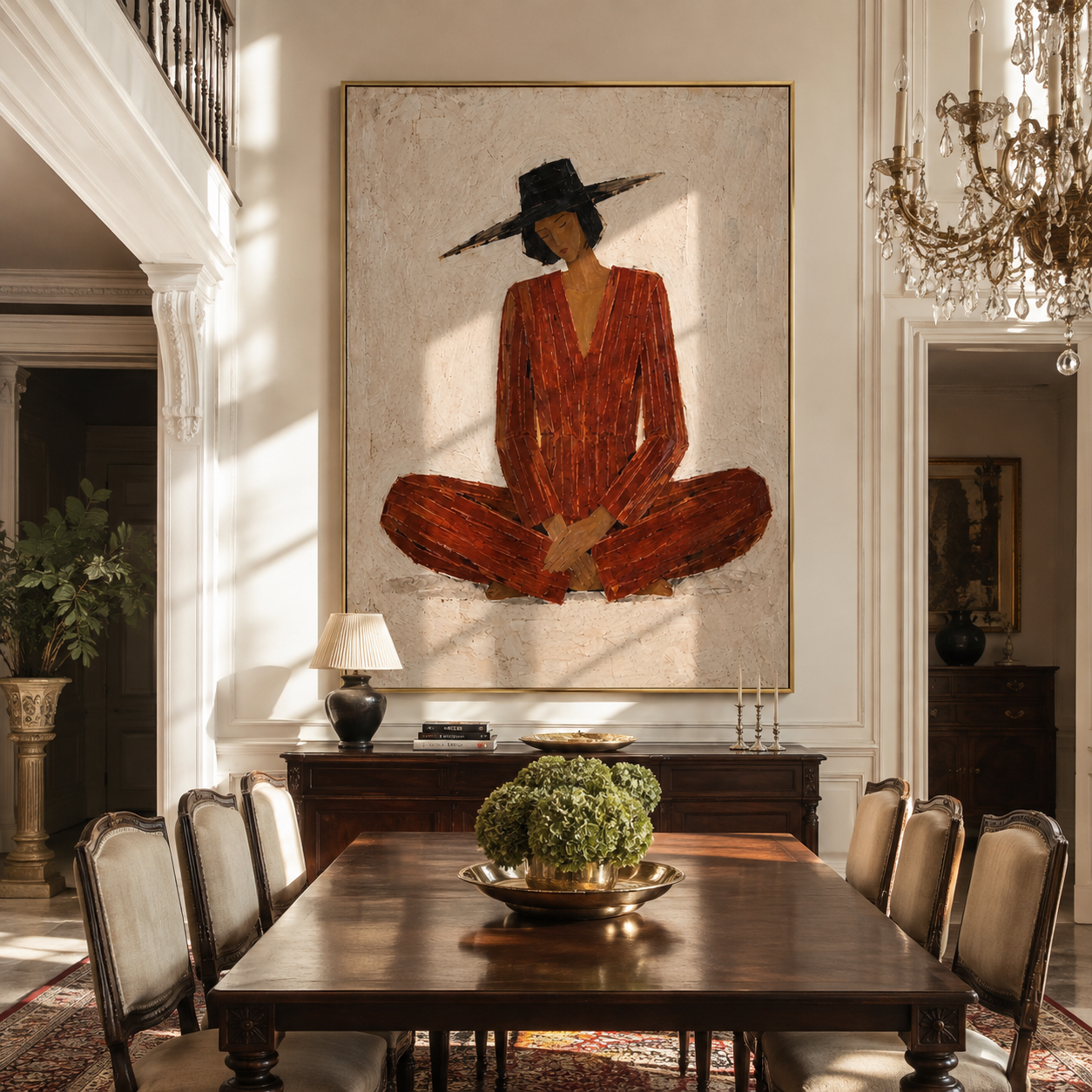 Rust Stillness in White displayed in a warm contemporary interior