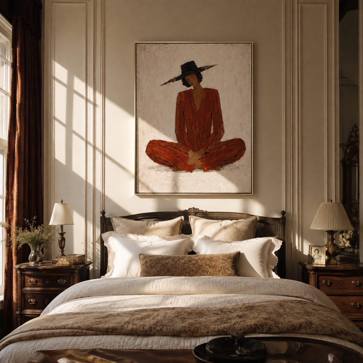 Rust Stillness in White styled with neutral modern furnishings