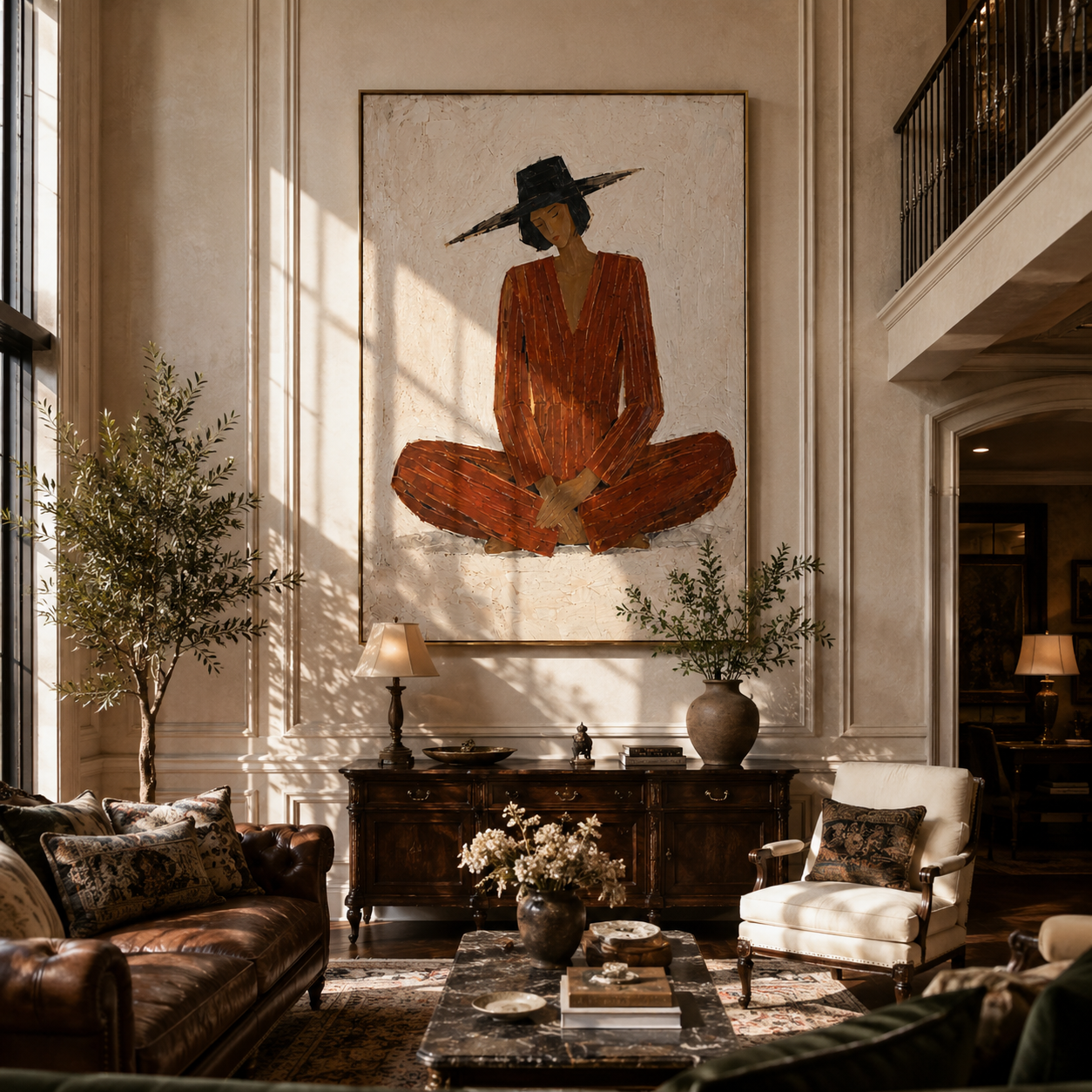Rust Stillness in White displayed as a modern room focal point