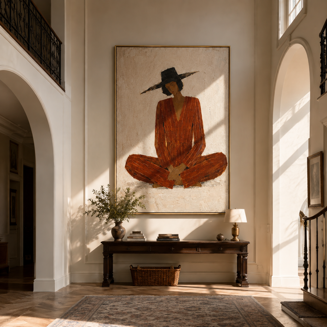 Rust Stillness in White styled in a layered residential interior