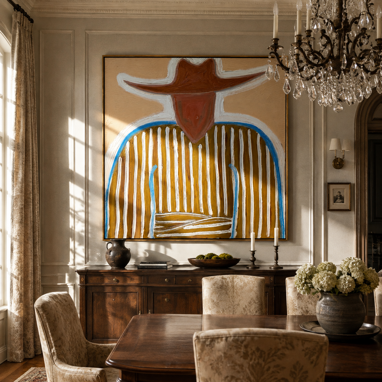 Blue Edge Traces Stripes styled with neutral modern furnishings