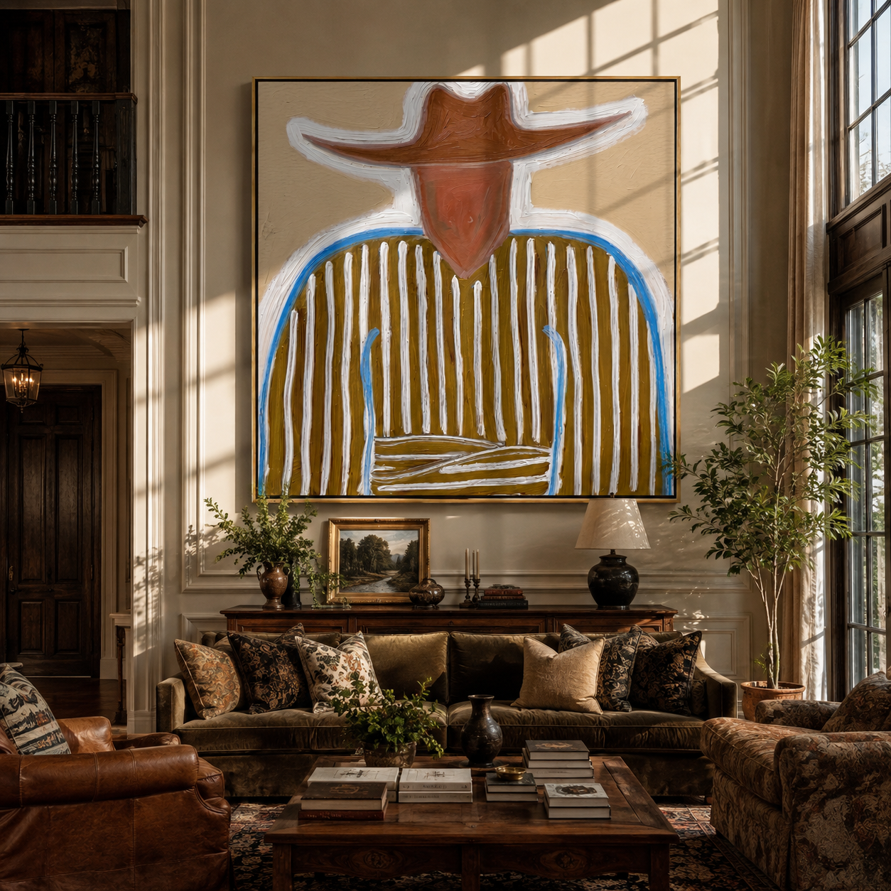 Blue Edge Traces Stripes styled in a layered residential interior