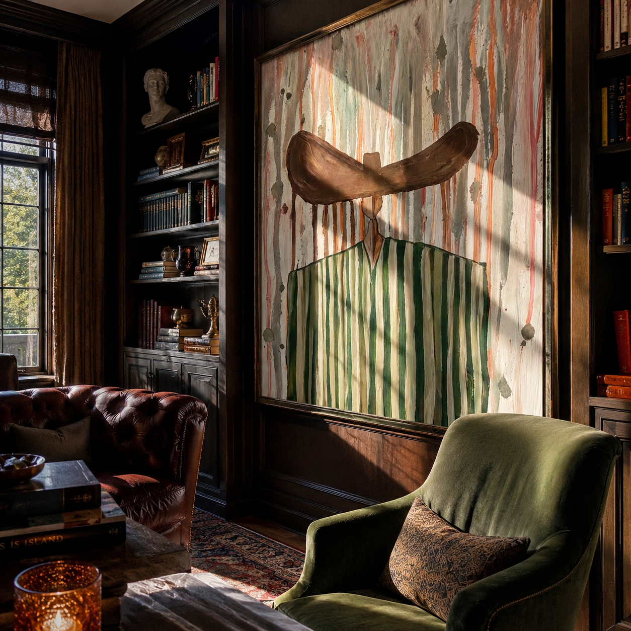 Green Stripes in Rain displayed as a modern room focal point