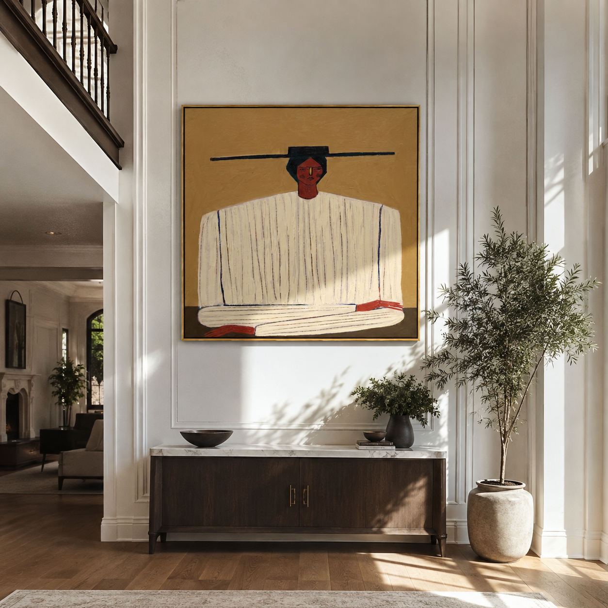Ivory Stripes on Ochre styled in a layered residential interior