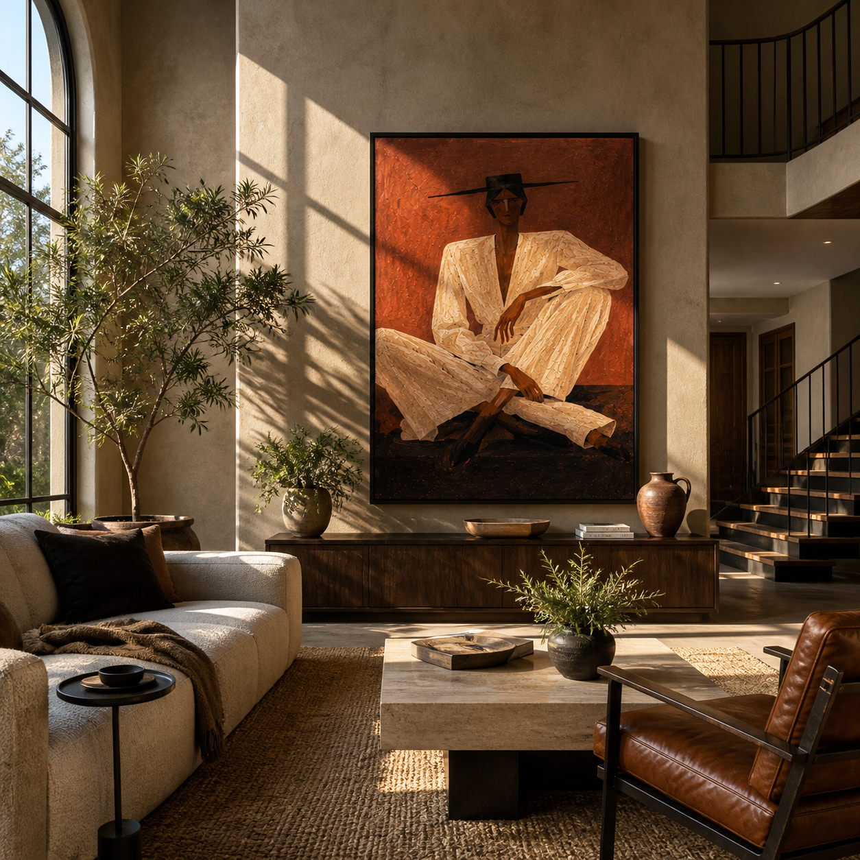 Ivory Suit Crosses Rust displayed in a warm contemporary interior