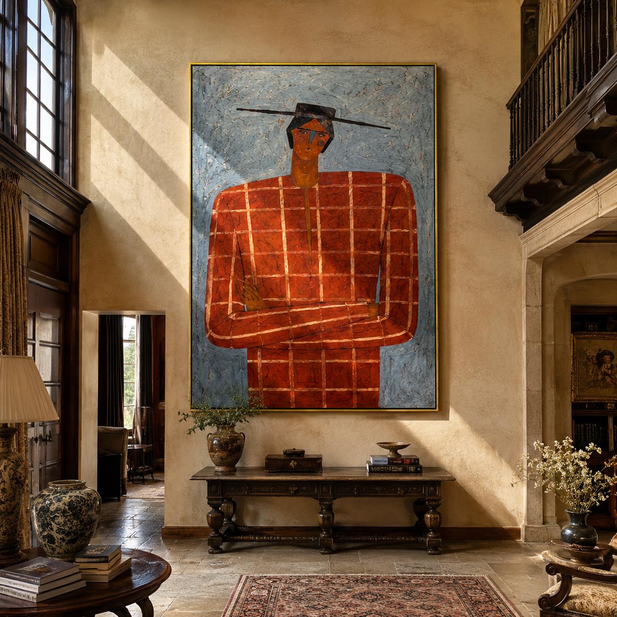 Scarlet Grid Faces Weather displayed in a warm contemporary interior