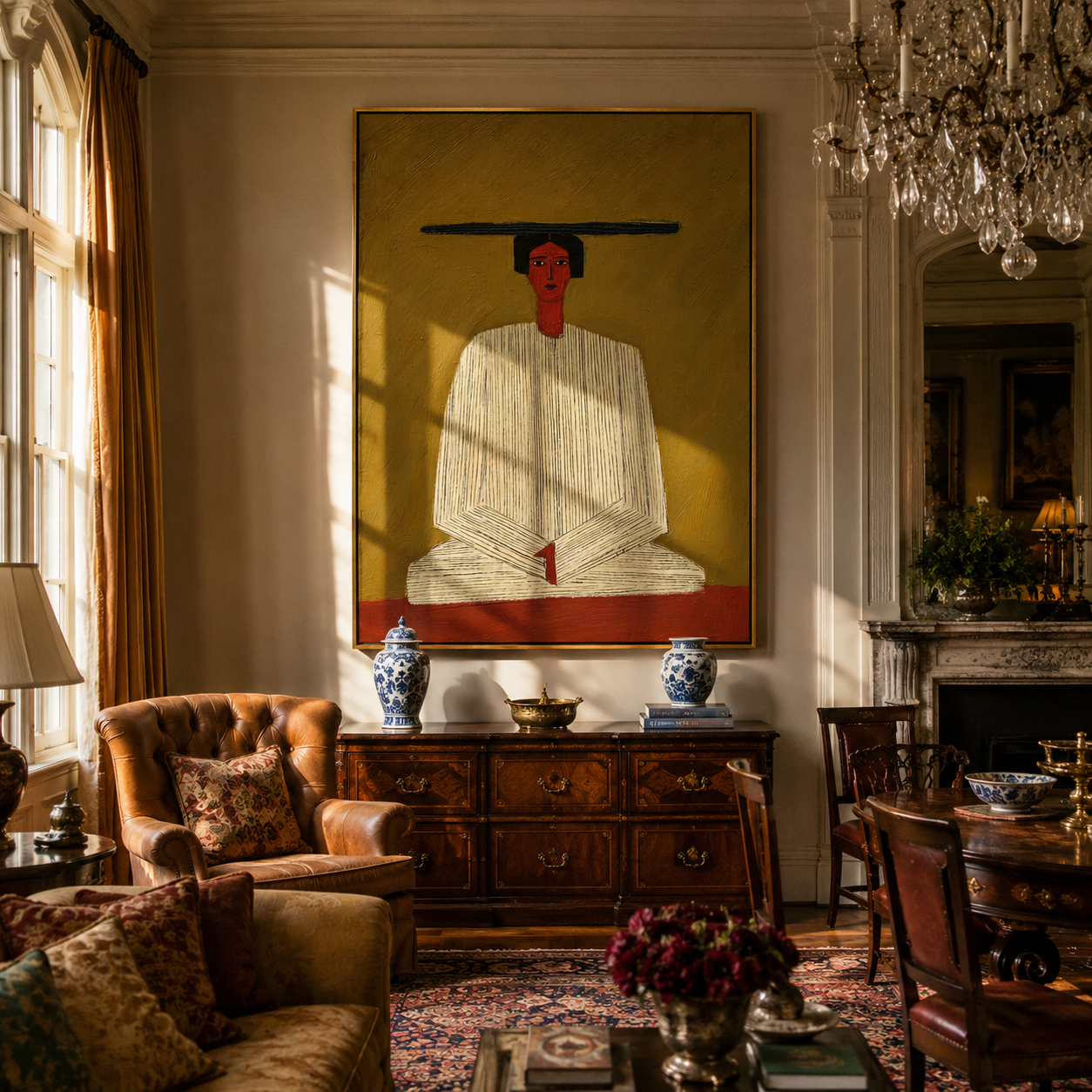 Ivory Hands in Olive displayed as a modern room focal point
