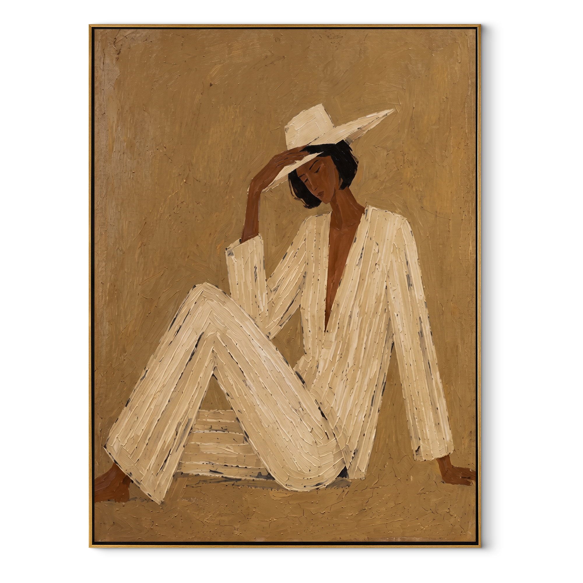 Ivory Angles into Taupe abstract figurative textured painting, vertical canvas artwork