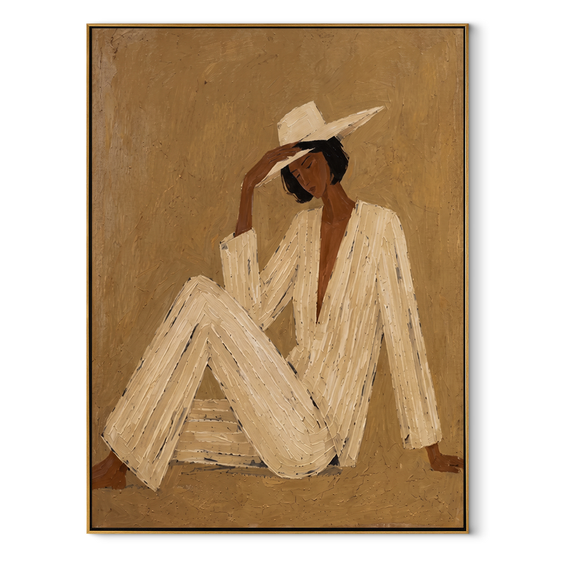 Ivory Angles into Taupe – Reclining Ivory Figure Painting | Mid-Century Modern Vertical Wall Art