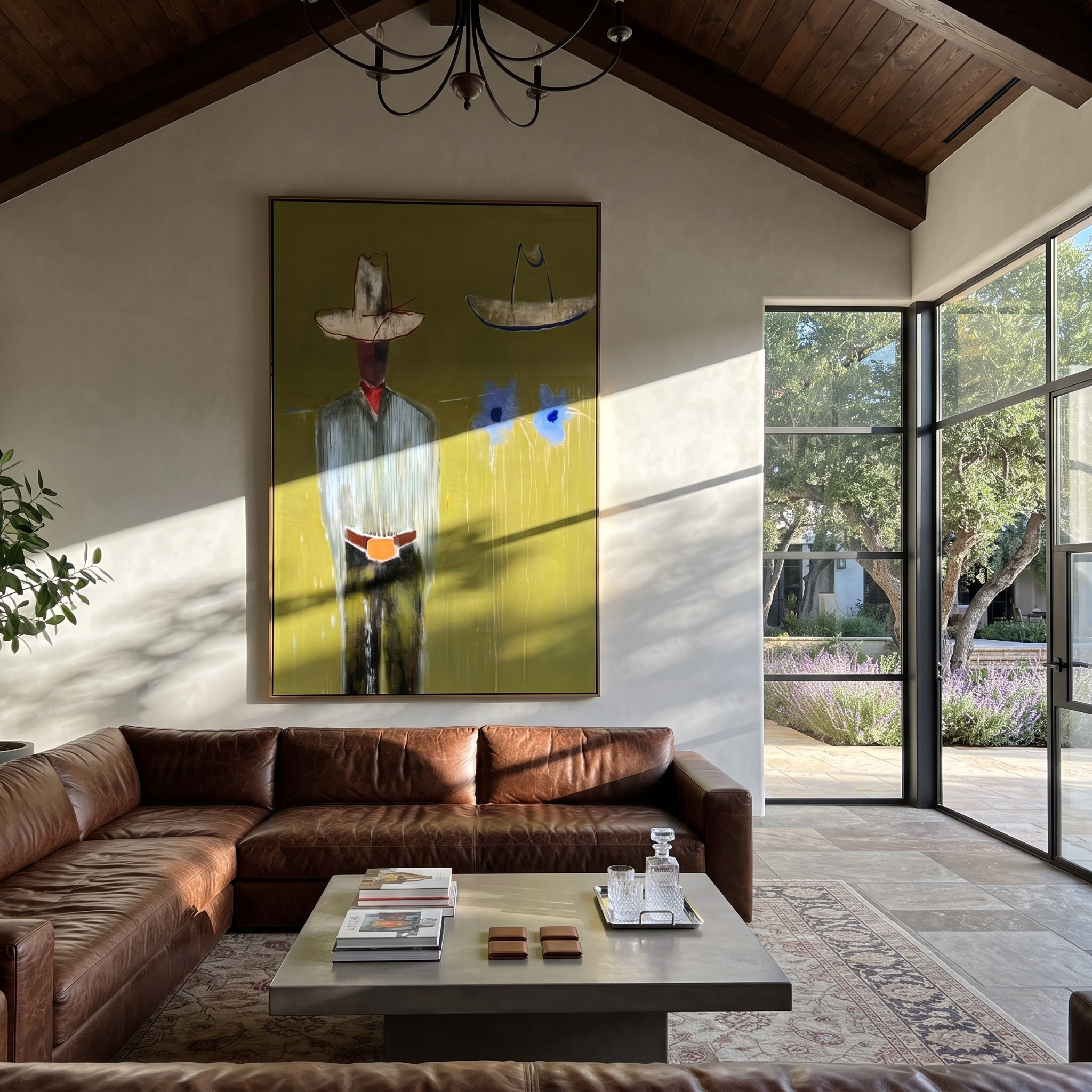 Blue Cats Guard Silence displayed in a warm contemporary interior